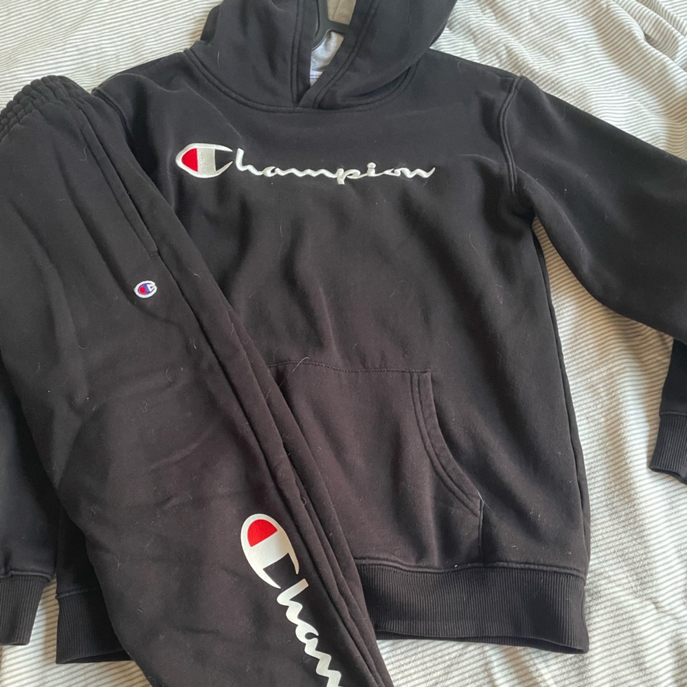 Champion Black Sweatpants with Logo and Script Branding